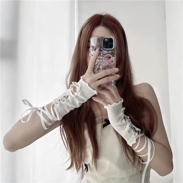 Kvinner DIY Stropping Blonder Sexy Armermer Hansker Netthansker A White A1