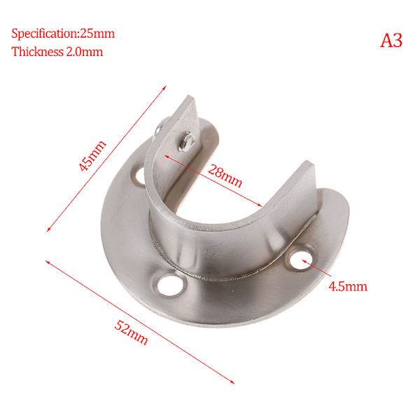 19/22/25/32 mm Garderobsfäste Rostfritt stål Stångsocket Flang Silver A3