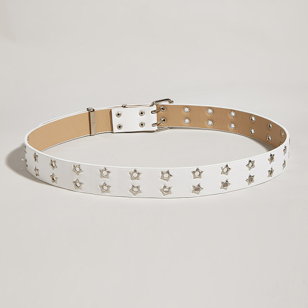 Punk Style Star dubbelknäppt bälte midjerem Hollow Out Lea White onesize