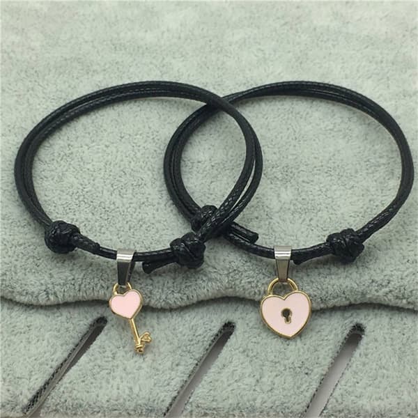 2 stk/sæt Mode Par Armbånd Sort Reb Stjerne Hjerte Vedhæng A7