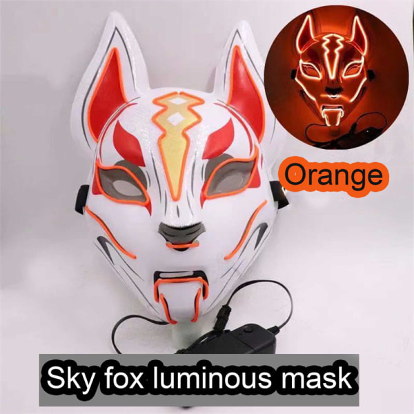 Anime Decor Fox Mask Neon Led Light Cosplay Mask Halloween Par Orange One Size