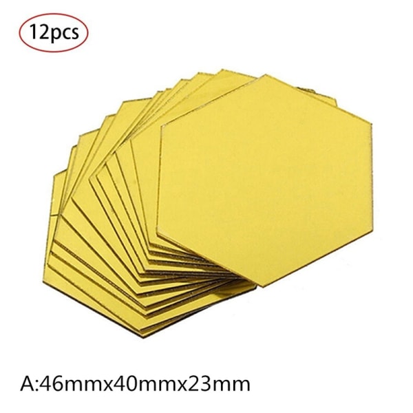 12 stk sekskantet ramme Stereoskopisk speil veggklistremerke Decorati Gold 46*40*23