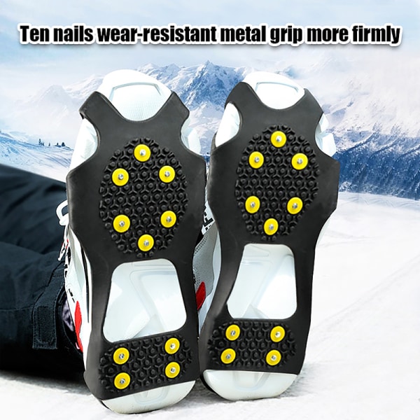 10-studs Snow Ice Claw Klatring Anti-Slip Spikes Grips Crampon C black S