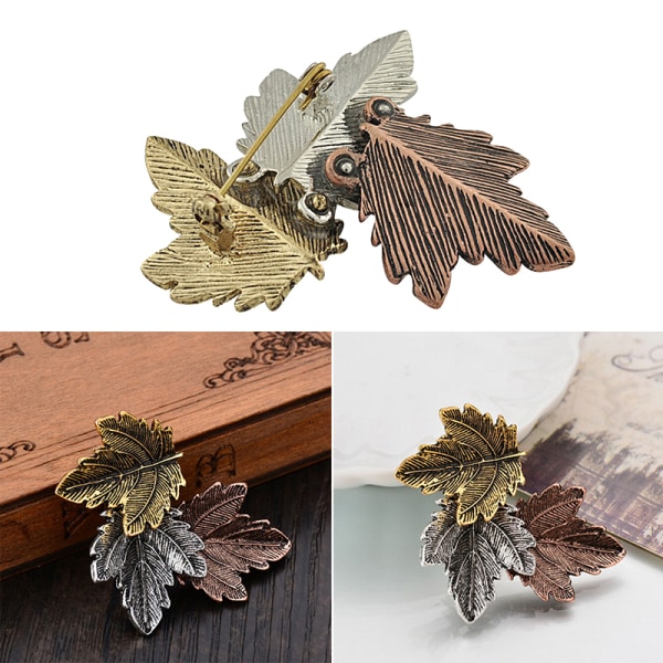 Kvinnor Vintage Maple Leaf Brosch Guld Silver Pläterad Broscher Pin