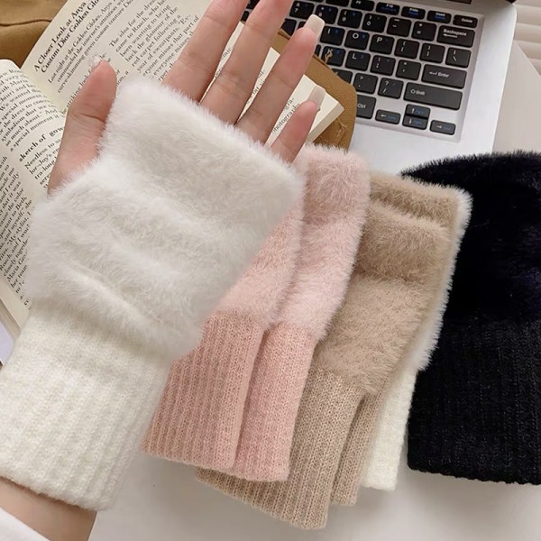 Pehmeät talviset puolisormikäsineet Naisten neulotut Fingerless G Khaki onesize