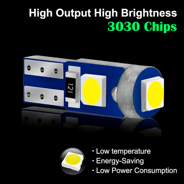T5 LED-lampa 3smd 3030 W3W W1.2W Led Canbus bilinredningsljus light white