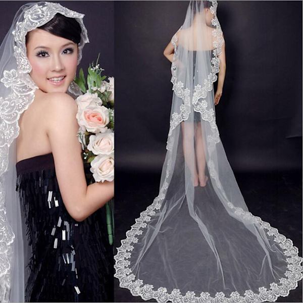 80CM/300CM Lacework Graceful Flower Edge Mantilla hääosa White 1.5M