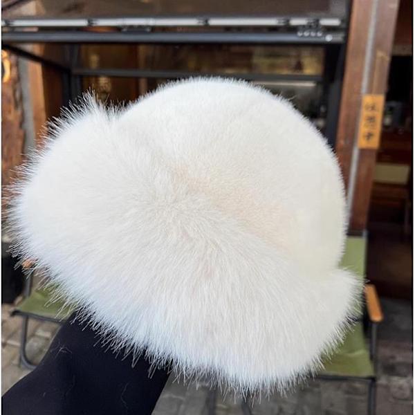 Vinterhatt för kvinnor, konstpäls, fluffig hinkhatt för kvinnor, plysch Beige