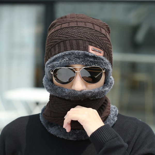 Winter Warm Cap Tørklæde Handske Mænd Termisk vindtæt fortykket Kni Black onesize