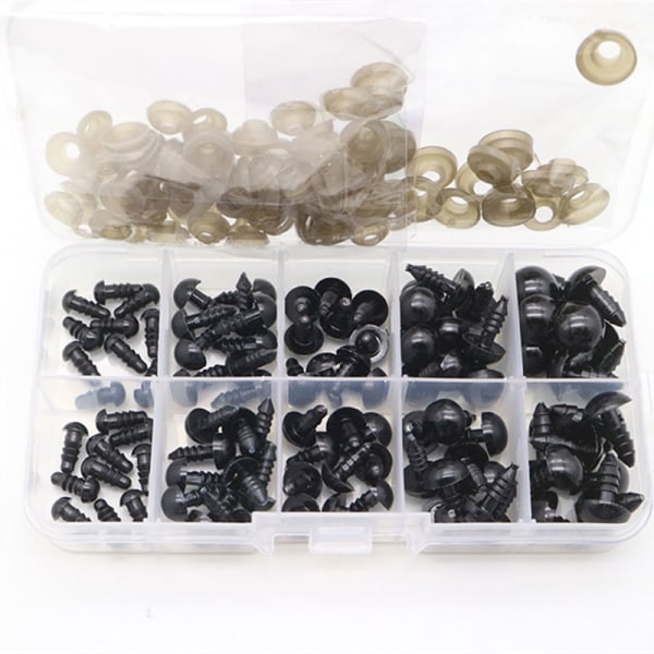 100 stk/sett 6-12 mm ny marionett barn lekeøyne plastsikkerhet E Black one size