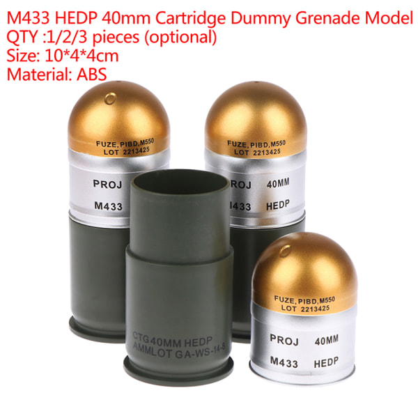 M433 HEDP 40 mm patron Dummy Granat Model Mini Opbevaringsetui black 3 pcs