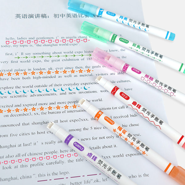 6 kpl Highlighter Marker -kynä Lineaarinen lyijykynä Pitsi Roller Tip Multi A 6pcs