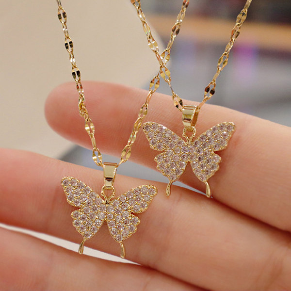 n Fashion Golden Pendant Butterfly Halskjede for Kvinner Halskjede One Size