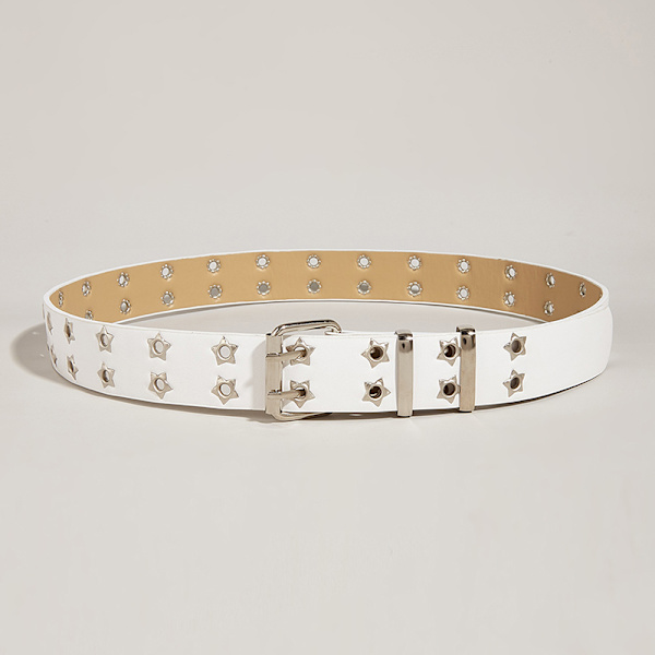 Punk Style Star dubbelknäppt bälte midjerem Hollow Out Lea White onesize