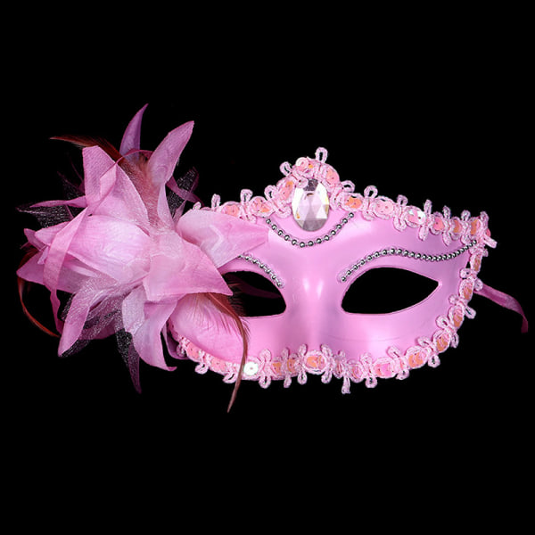 Sexig diamant venetiansk mask Venedig fjäder blomma bröllop Carniv Pink onesize