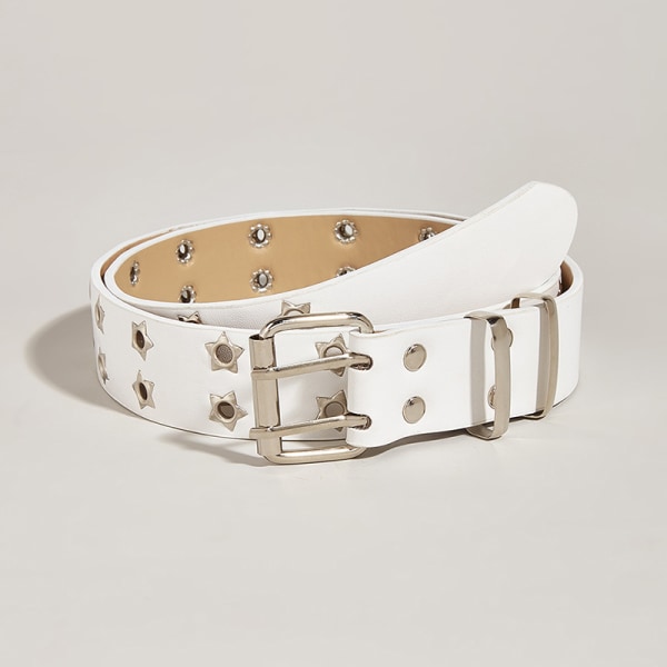 Punk Style Star dubbelknäppt bälte midjerem Hollow Out Lea White onesize