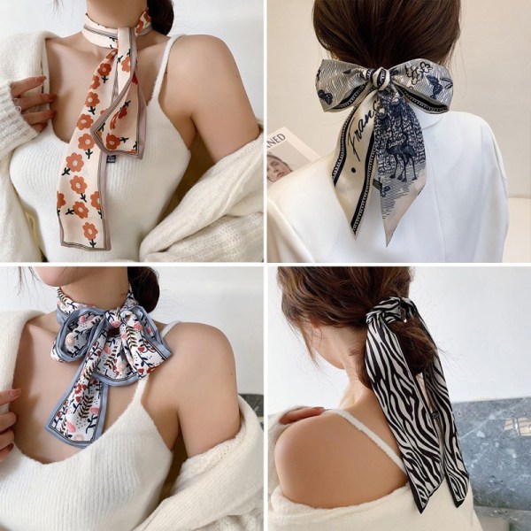 Nytt mode sidenscarf hårband Long Ribbon Bow n Printing Hai A10 one size