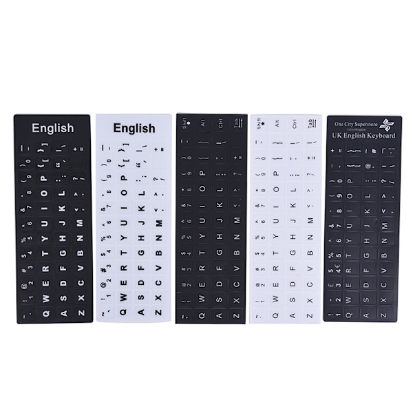 Engelske tastaturerstatningsmærkater hvid på sort Enhver PC Com Black 2pcs