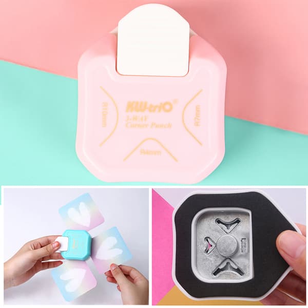 Mini Corner Round Punch 3 Way Corner ter DIY Round Edgers Tri Pink ONE SIZE
