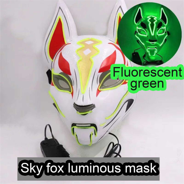 Anime Decor Fox Mask Neon Led Light Cosplay Mask Halloween Par Fluorescent green One Size