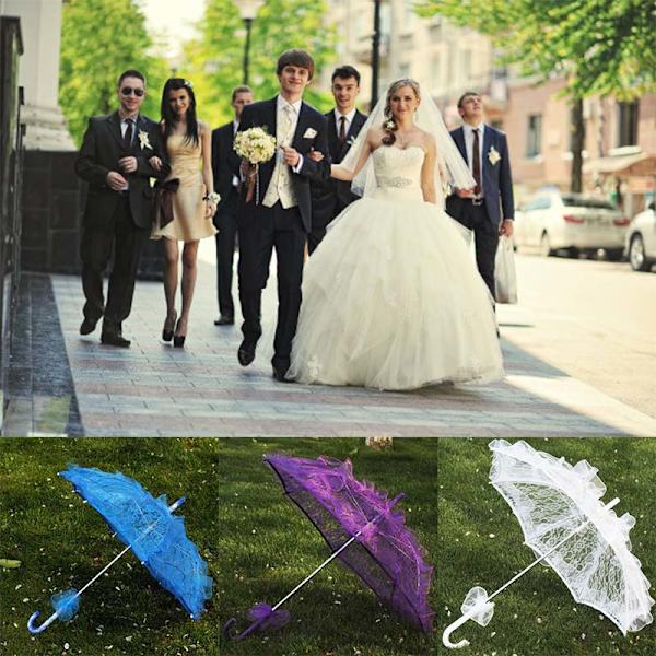 60 cm Kvinder Dame Bomuld Blonde Parasol Paraply Brude Bryllup P White 56cm