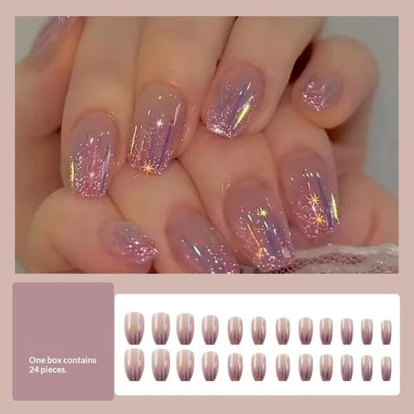 24 st/låda Glitter Crush Press On Nails Lösnagelspets Kort Fyrkantig ONESIZE