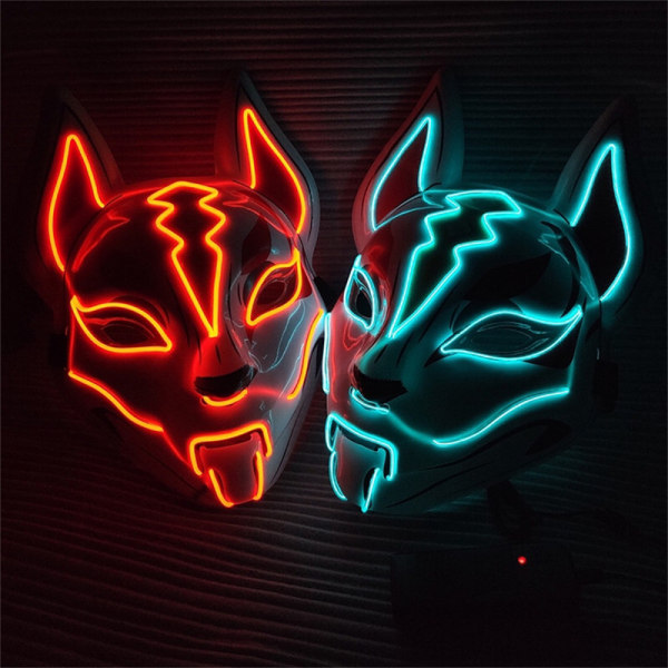 Anime Decor Fox Mask Neon Led Light Cosplay Mask Halloween Par Lake blue One Size