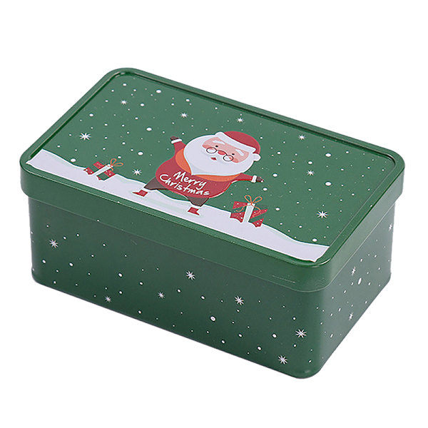 Jul Fyrkantig plåtburk Godislåda Presentförvaringslåda Biscui Green onesize