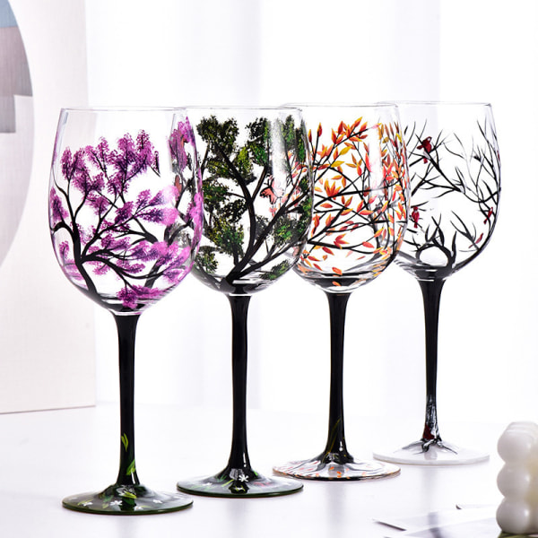 Four Seasons Trees Vinglass Goblet Creative Printed Glass C A Onesize