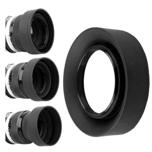 Universal 3-trinns sammenleggbar 3-i-1 gummi sammenleggbar linsehette Su Black 58mm
