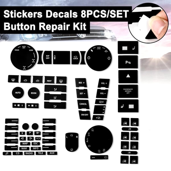 8 kpl set auton mattamustan kuluneen napin korjaussarjan tarrat Black 8pcs set