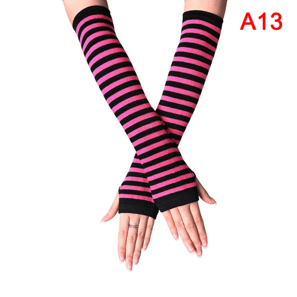 Y2K Mode Kvinnor Flickor Randiga Armbågshandskar Varmare Stickade Lon A1 One Size