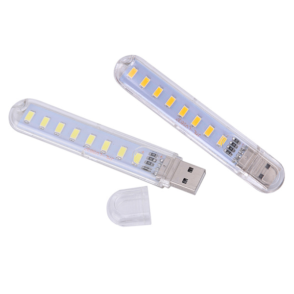 Mini LED bærbar 5V 8 LED USB-belysning Computer Mobile Power L White