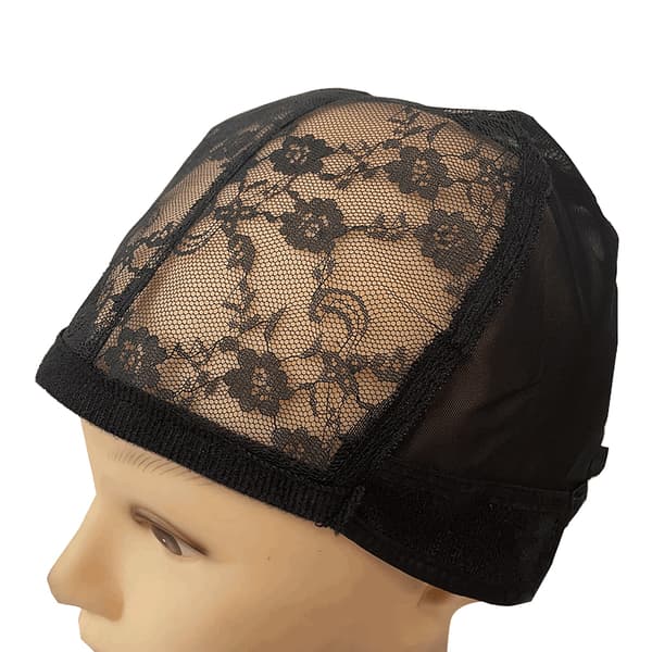 Spets Peruk Cap U Del Cap 56cm Med justerbara remmar Stretch Bla one size