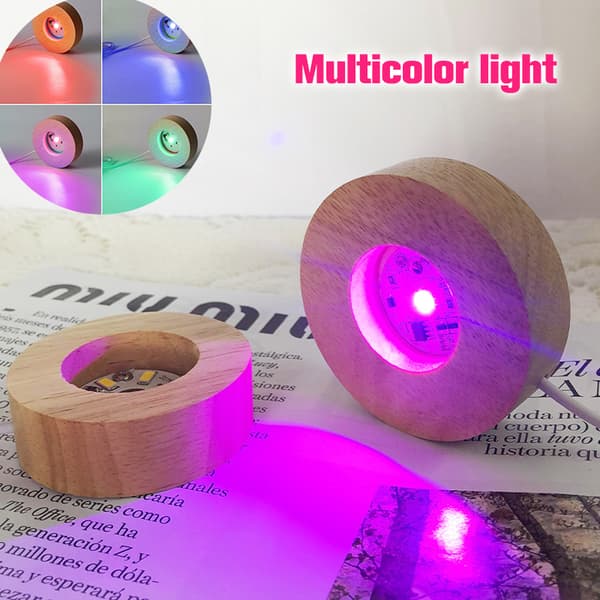 Træ LED lys Display Base Krystalglas Resin Art Ornament Multicolor light one size