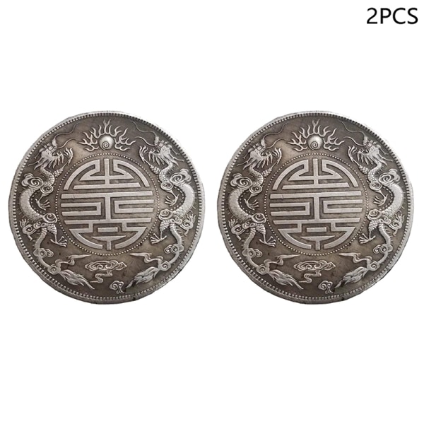 2 STK Antikke Feng Shui Double Dragons Bead Lucky Coins Samle A 2PCS