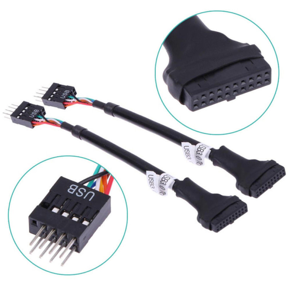 2 stk USB 3.0 20-pin han til USB 2.0 9-pin bundkort header Fe Black 2pcs
