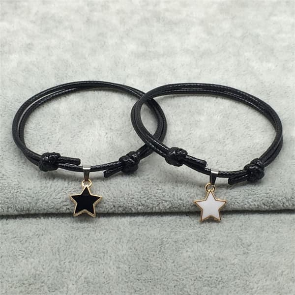 2 stk/sæt Mode Par Armbånd Sort Reb Stjerne Hjerte Vedhæng A2