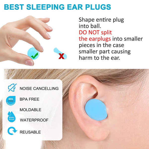 8 STK silikon øreplugger Støyreduksjon Søvn Anti-kansellering Så Blue One Size