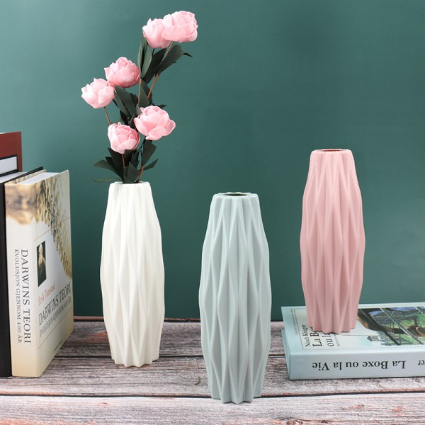 Blomvas Dekoration Hem Plast Vas Vit Imitation Cerami Pink 7*21cm