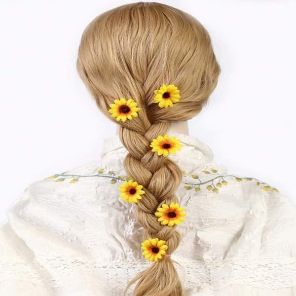 10 stk blomsterhårnåler fargerike solsikke side lugg klips hår A2