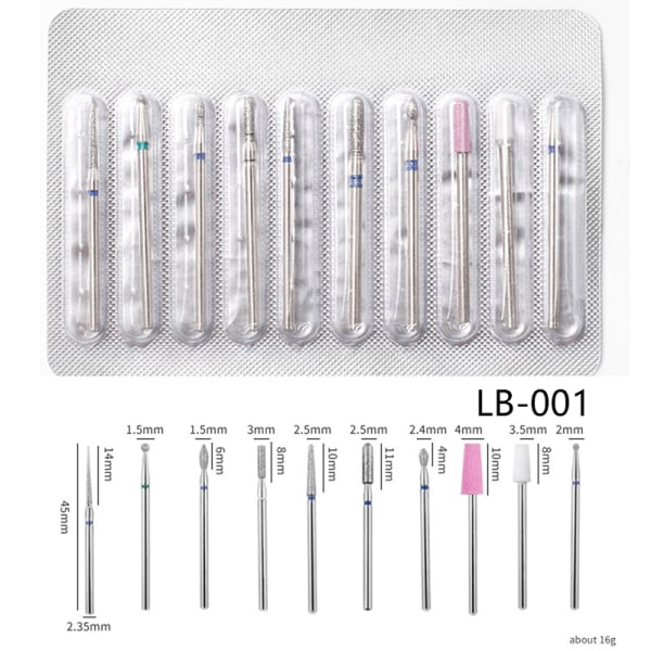 10 kpl timanttijyrsintäterät manikyyri-kovametallikynsien poranterille LB-001 one size