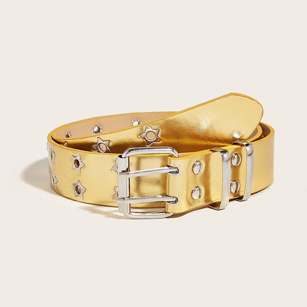 Punk Style Star dubbelknäppt bälte midjerem Hollow Out Lea Gold onesize