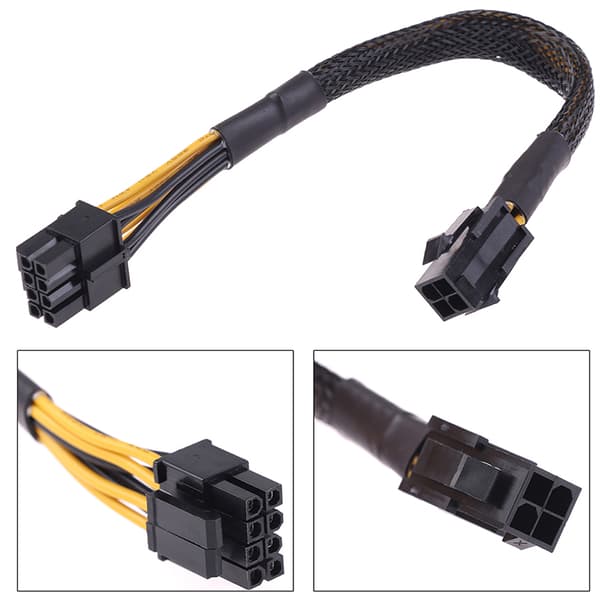 1 Stk 20CM 4Pin til 8Pin CPU Power Converter Kabelledning Adapter av Black one size
