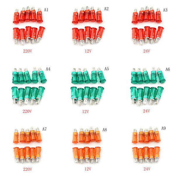 10 STK Signallampe 10mm Rød Grøn Gul Lampeindikator 12 Red 12V