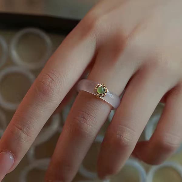 Retro imitasjon jade ring minimalisme Hanfu matchende håndpynt 02