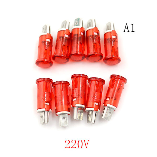 10 STK Signallampe 10mm Rød Grøn Gul Lampeindikator 12 Red 220V