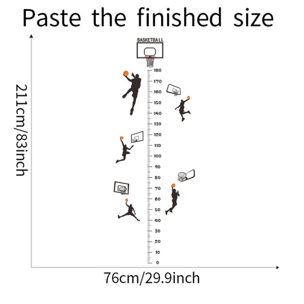 Basketpojke Höjdmät väggdekaler för barnens sovrum w Black One Size