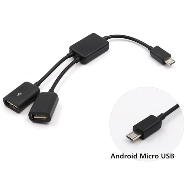 Dobbelt Micro USB OTG Hub Host Adapter Kabel til Tablet PC og Sma Black one size