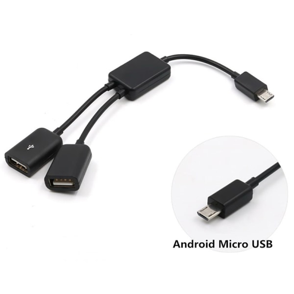 Dual Micro USB OTG Hub Host Adapter-kabel for nettbrett og SMA Black one size